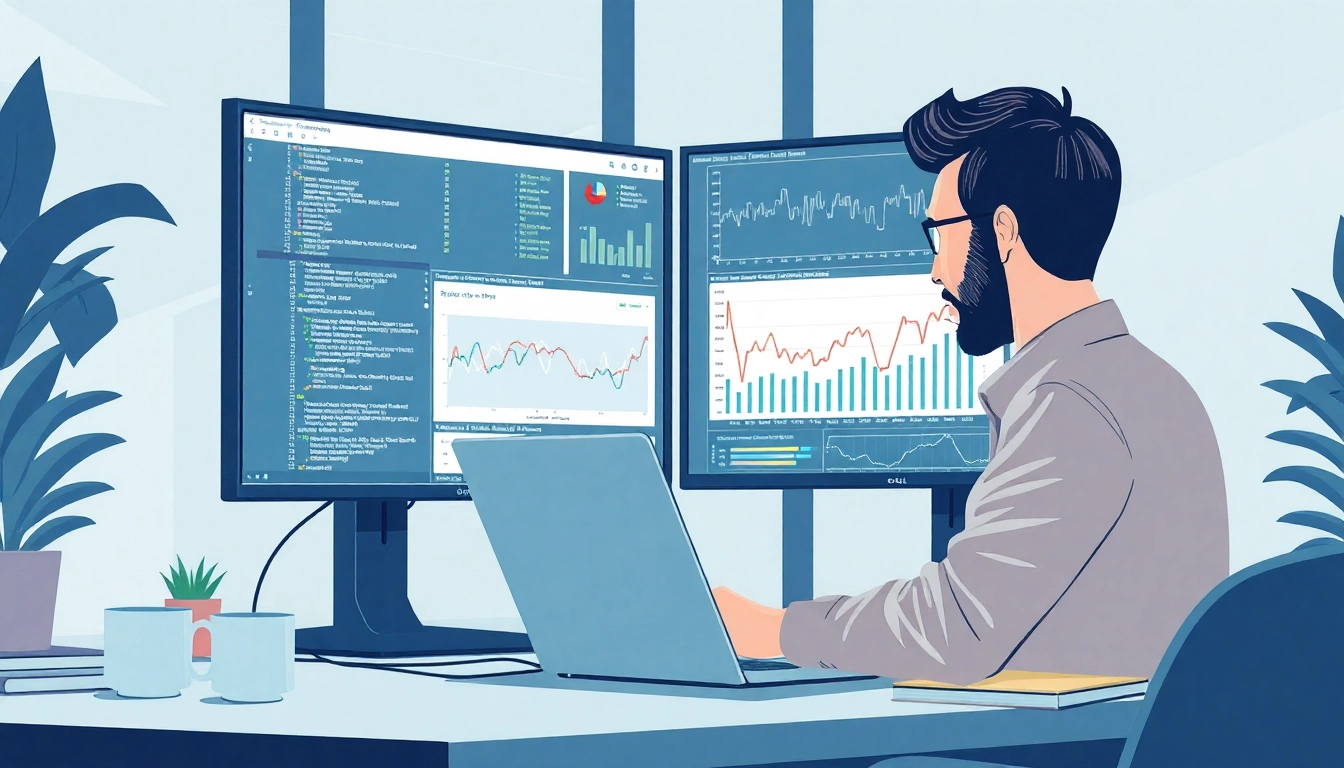Web scrapping setup with financial charts and code, showcasing data extraction for e-commerce.