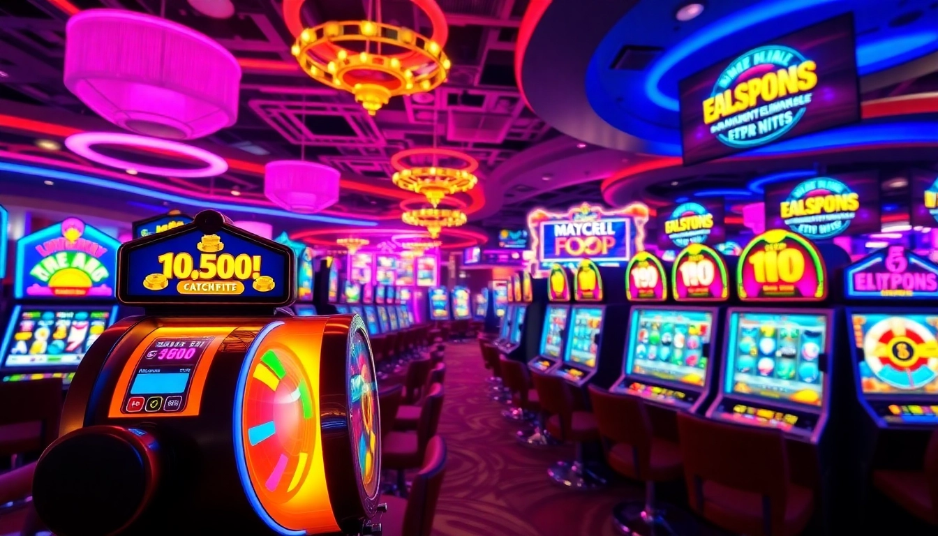 Menggambarkan situs slot777 dengan mesin slot berwarna cerah dan suasana kasino yang energik.