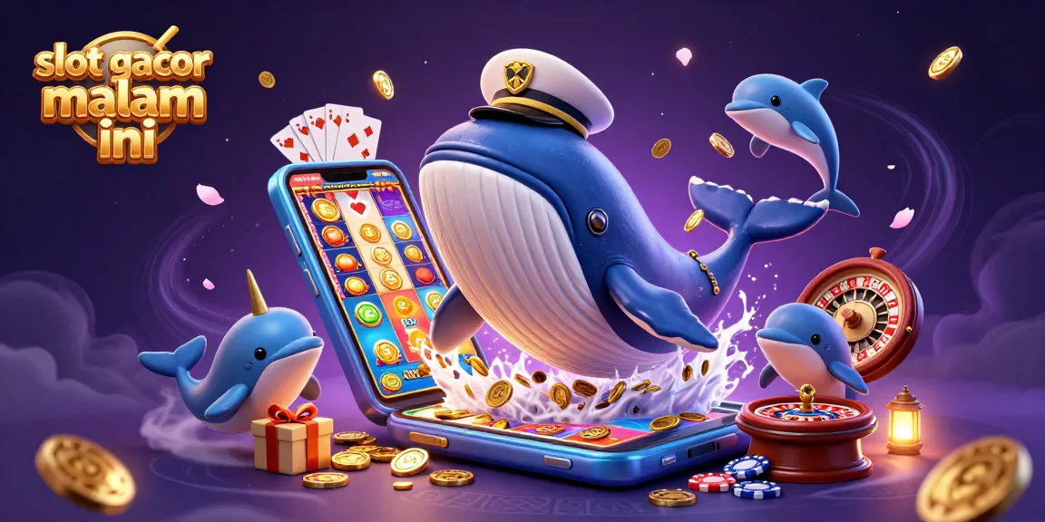Experience thrilling wins with slot gacor malam ini featuring a lively scene of whales and dolphins amidst casino treasures.