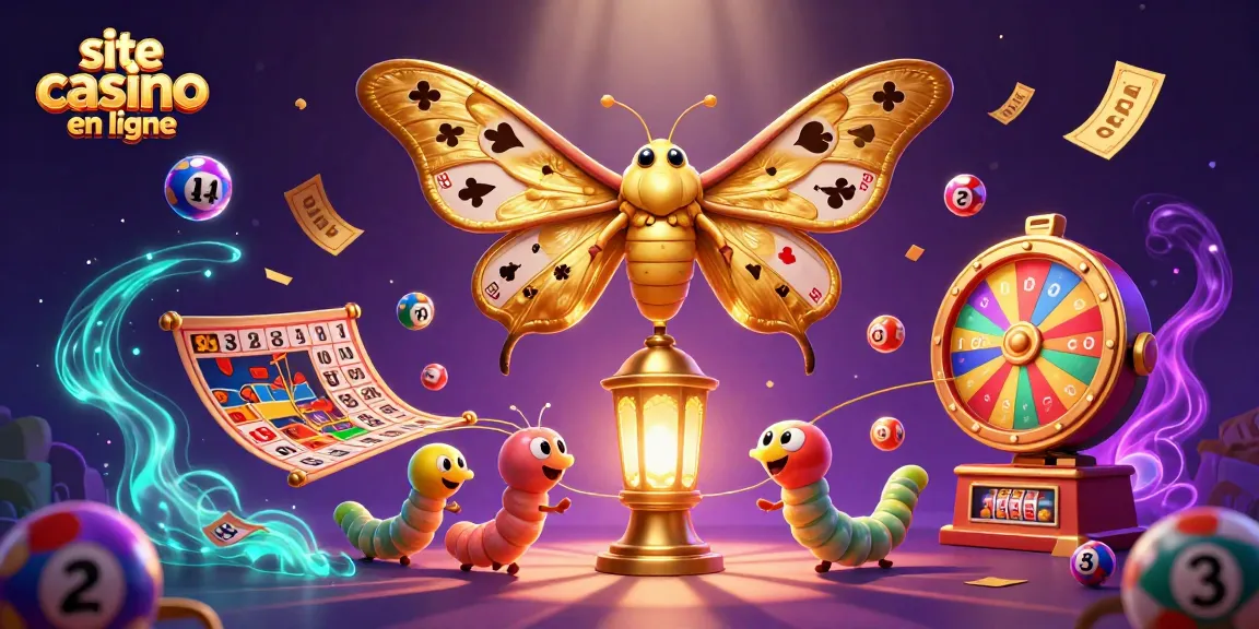 Vibrez au site casino en ligne avec l'illustration d'un papillon et des éléments de jeu colorés.