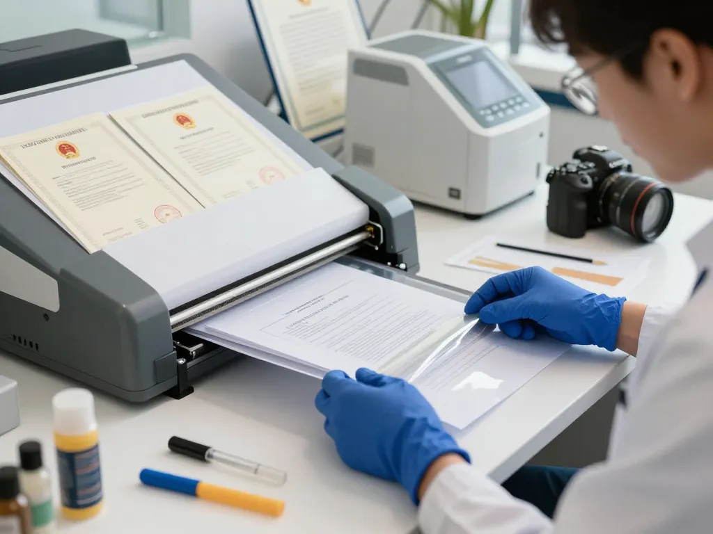 Dịch vụ bóc ép plastic performed by expert technician ensuring documents remain undamaged in a safe workspace.