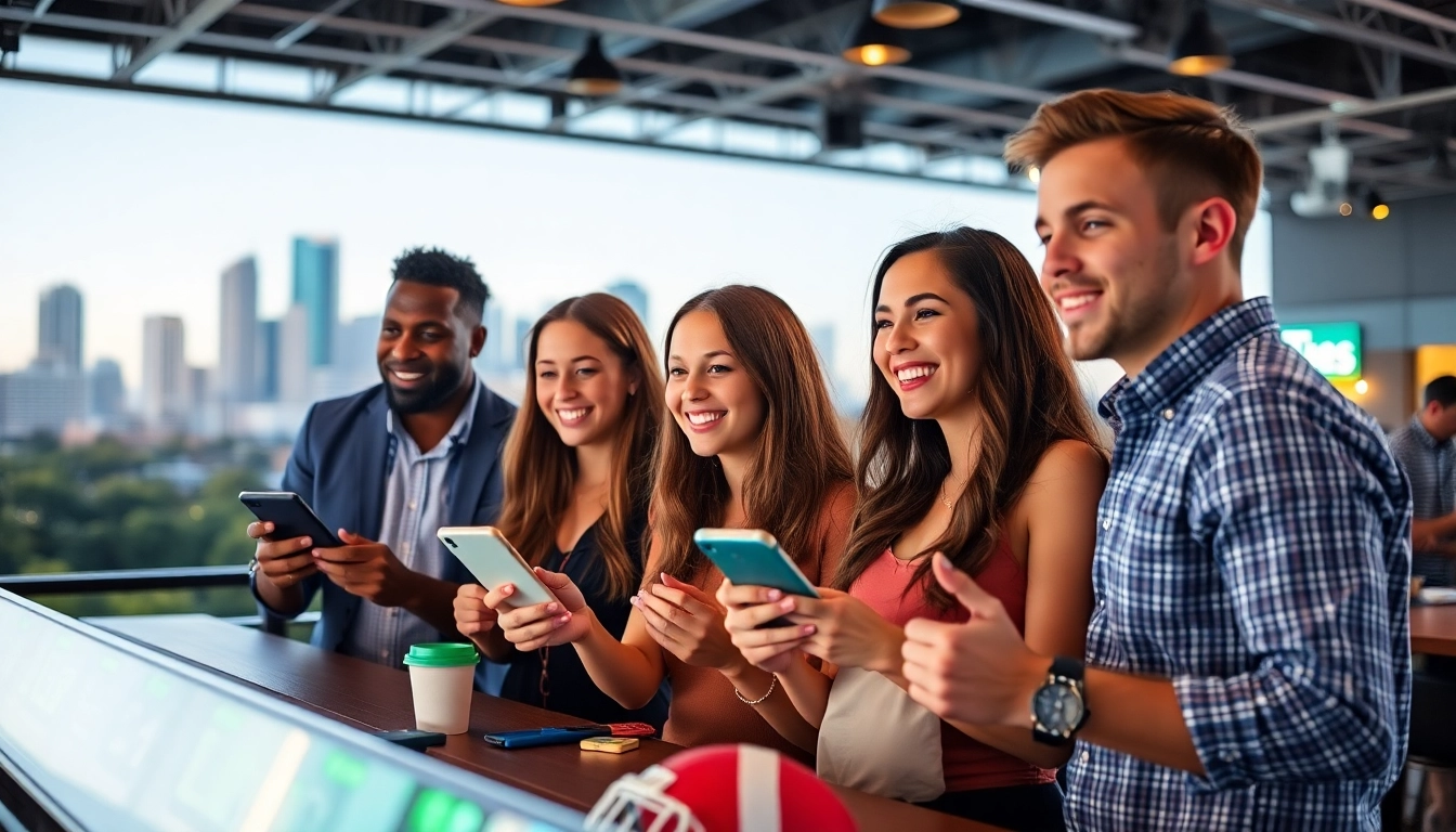 Engaging scene of sportsbooks in Texas showcasing excitement and youthful interactions in a vibrant betting environment.