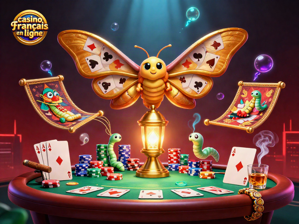 Jouez au casino français en ligne avec cette illustration colorée de jeux de cartes et de casino.