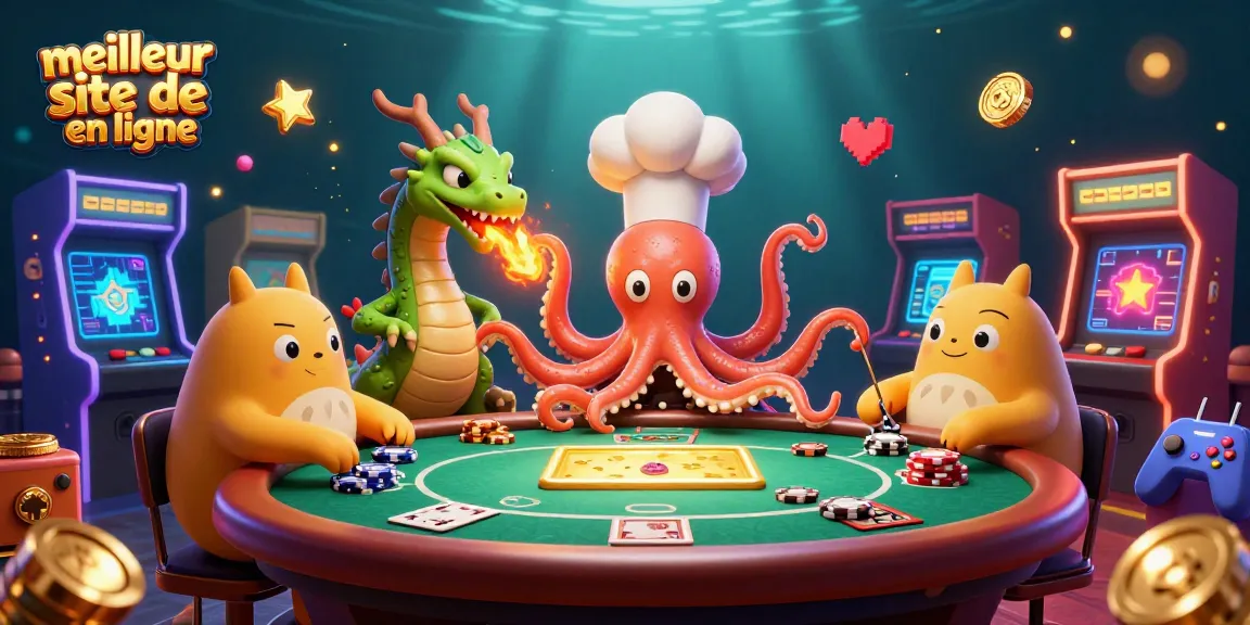 Jouer des cartes au meilleur site de poker en ligne avec un poulpe et un dragon.