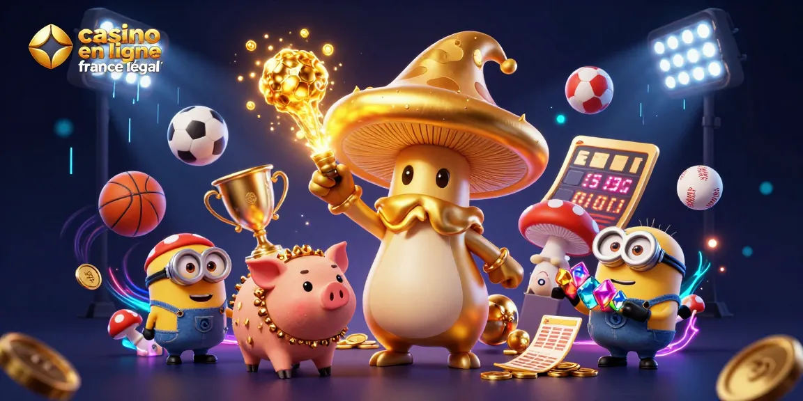Illustration d'un wizard en or avec un cochon truffier et des minions de champignon, illustrant un casino en ligne France légal.