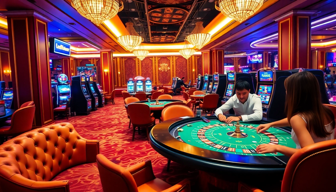 Experience luxury gambling at trang chủ go8 with vibrant casino tables and slot machines.
