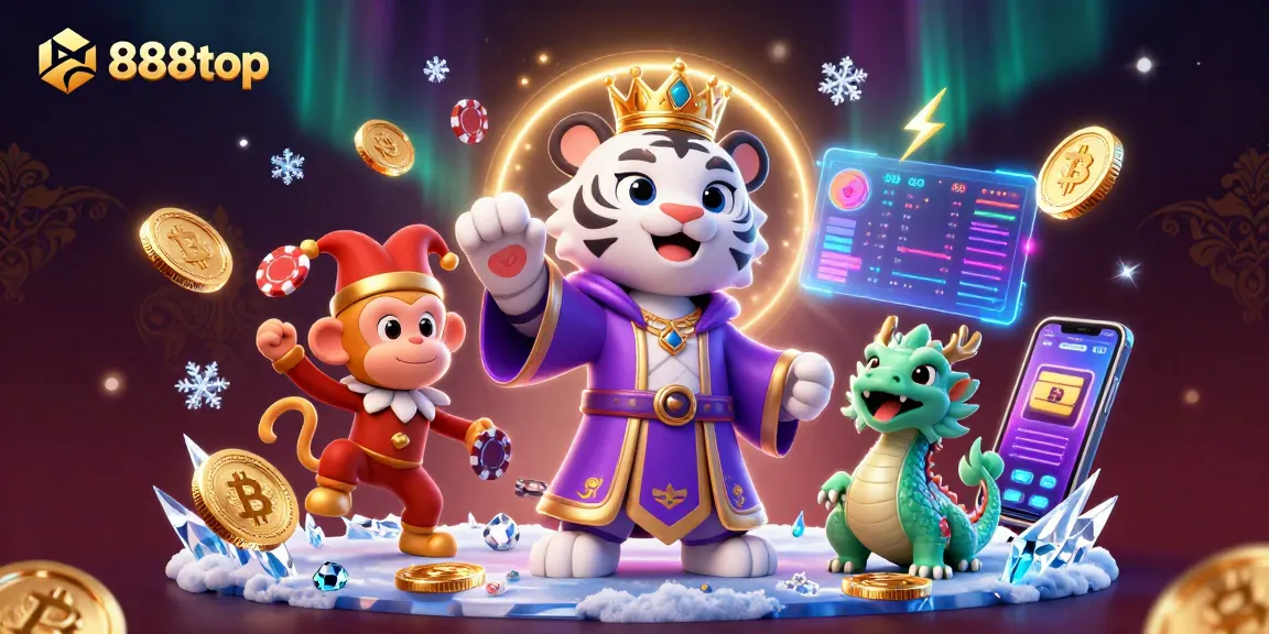 Join the excitement at 888top with vibrant casino action featuring a playful tiger, monkey, and dragon.