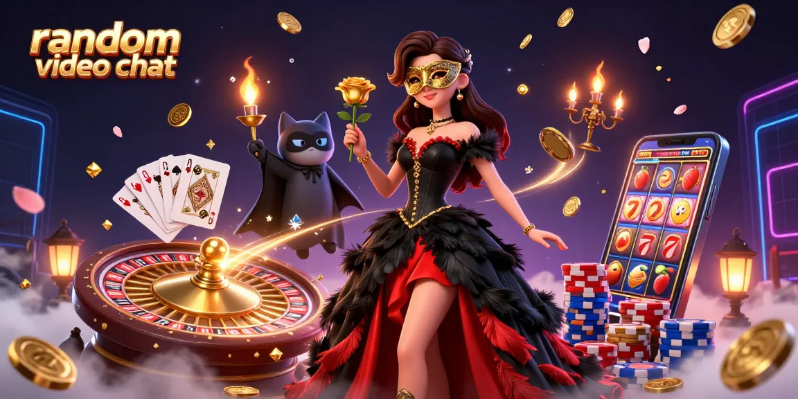 Engage in random video chat with stunning visuals showcasing casino elements and vibrant interactions.