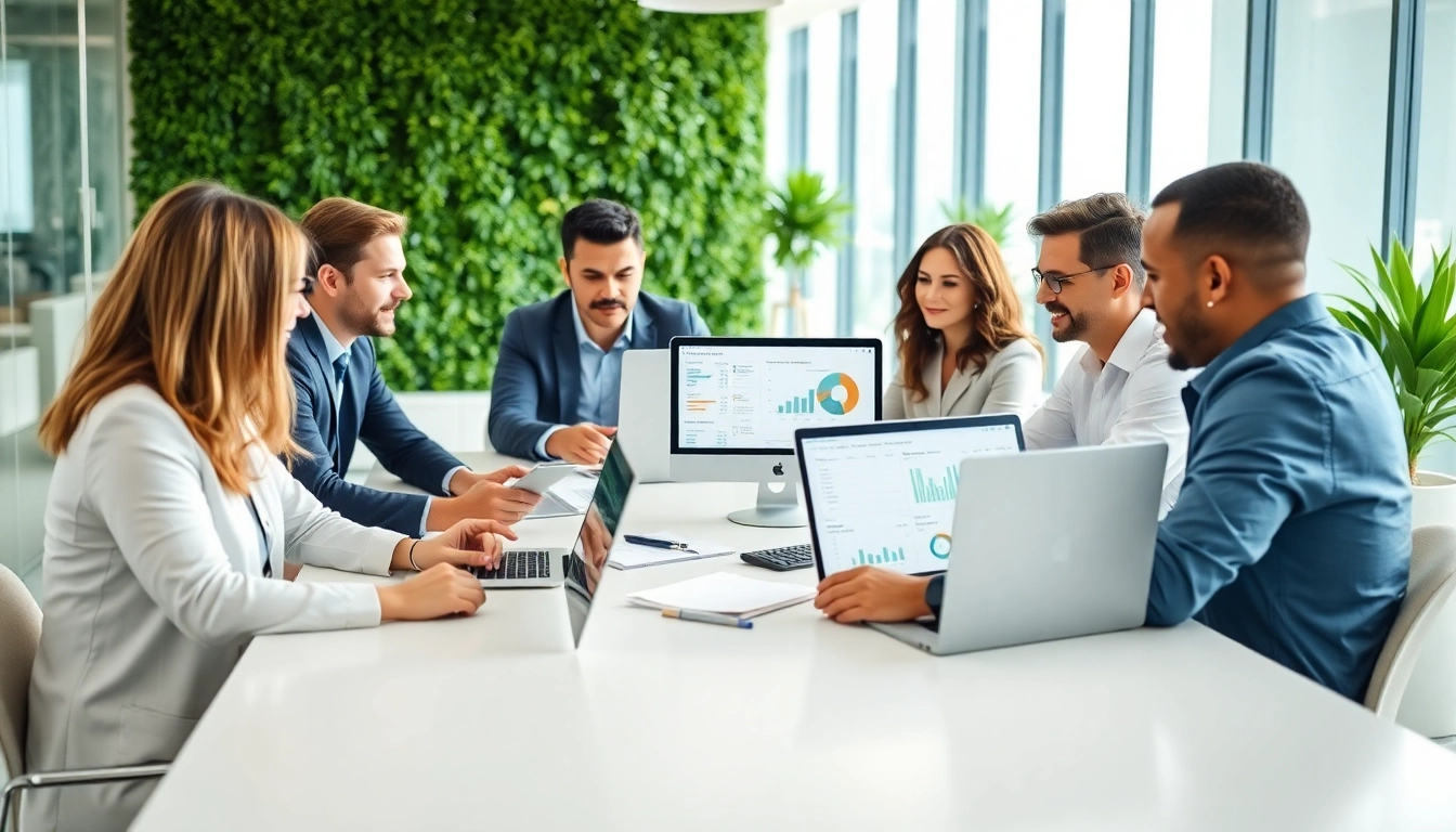 Analyze competitive intelligence for sales data with a professional team in a modern office.