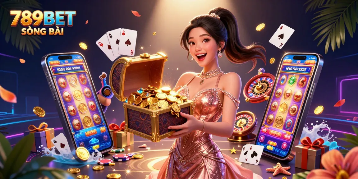 Engage with the exciting world of online gambling at 789BET SÒNG BÀI, showcasing vibrant treasures and game action.