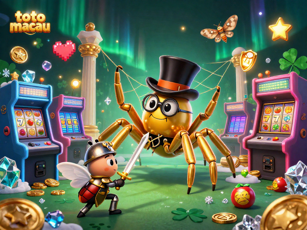 Engage in exciting gameplay with a vivid scene of toto macau featuring a golden tarantula and vibrant casino elements.