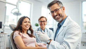 Dentist providing care in a modern office, emphasizing professionalism and patient comfort.