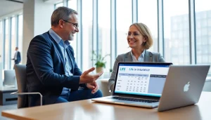 Consult an agent about life insurance options in a bright office setting.