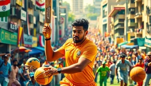Engaging scene highlighting best online sportsbooks India with an athlete in action against a vibrant city backdrop.