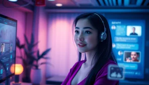 Engaging virtual chatroom showcasing sex chat AI with friendly digital avatar.