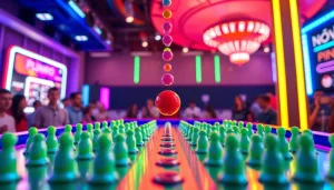 Menampilkan plinko demo yang menarik dengan bola jatuh melalui pegs berwarna-warni.