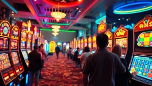 Situs kode4d showcasing vibrant online slot machines with interactive displays and an inviting atmosphere.