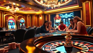 Players celebrating a win at ga6789's exciting online casino, surrounded by vibrant gaming elements.