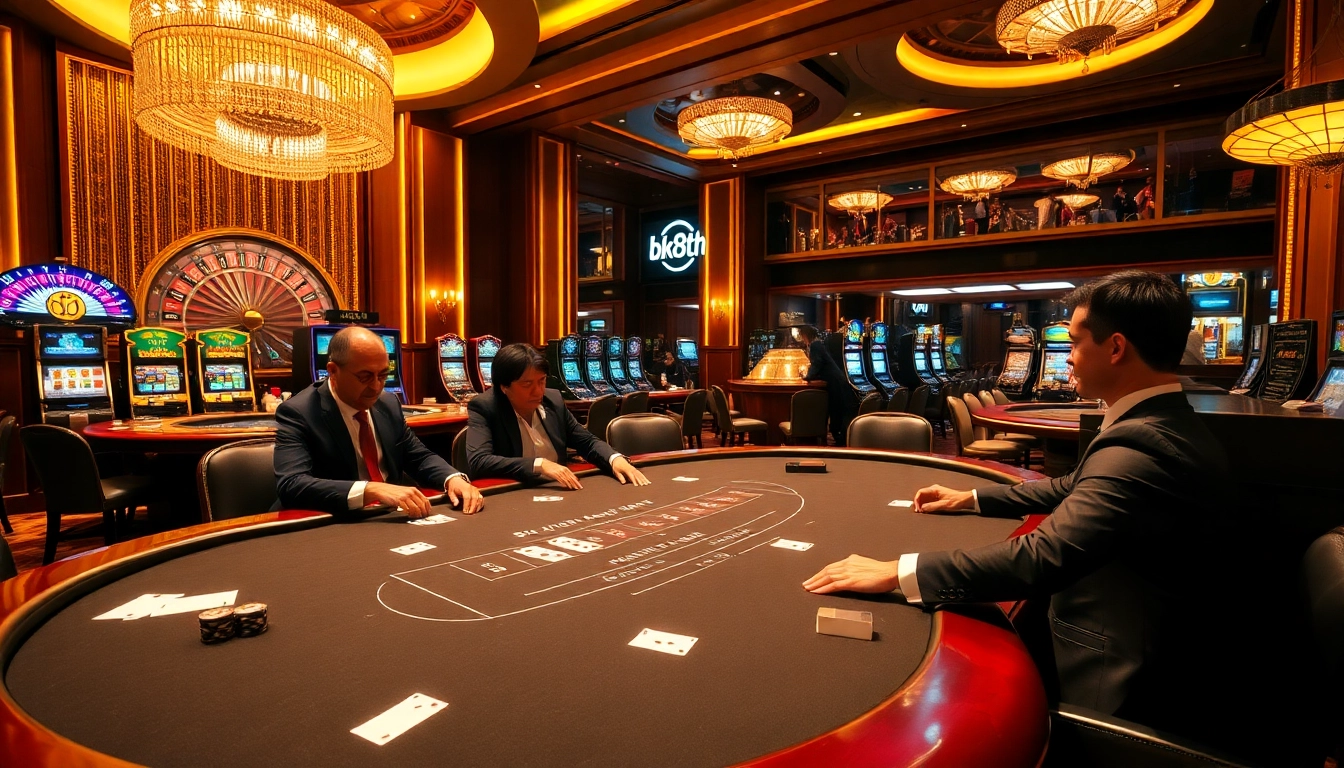 Experience classic gambling excitement at bk8th's blackjack table amid luxurious casino ambiance.