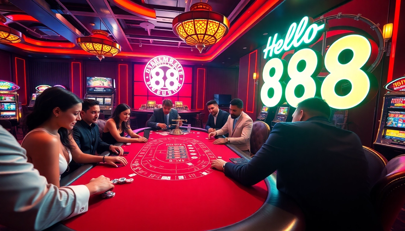 Engaging players at the Hello 88 blackjack table in a vibrant casino environment.