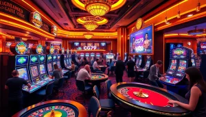 Trải nghiệm bầu không khí sôi động của cg79 khi người chơi cá cược tận hưởng các trò chơi tại một casino sang trọng.