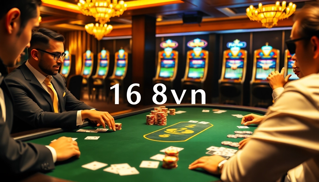 Experience the thrill of poker at a luxurious casino table with 168vn branding and vibrant casino elements.