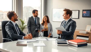 Immigration lawyer Perth assisting clients with visa applications in a modern office.