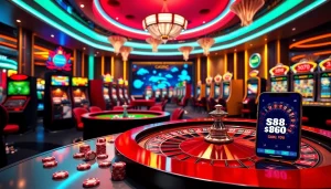 S88 nhà cái offers a thrilling casino experience with poker chips and vibrant roulette tables.