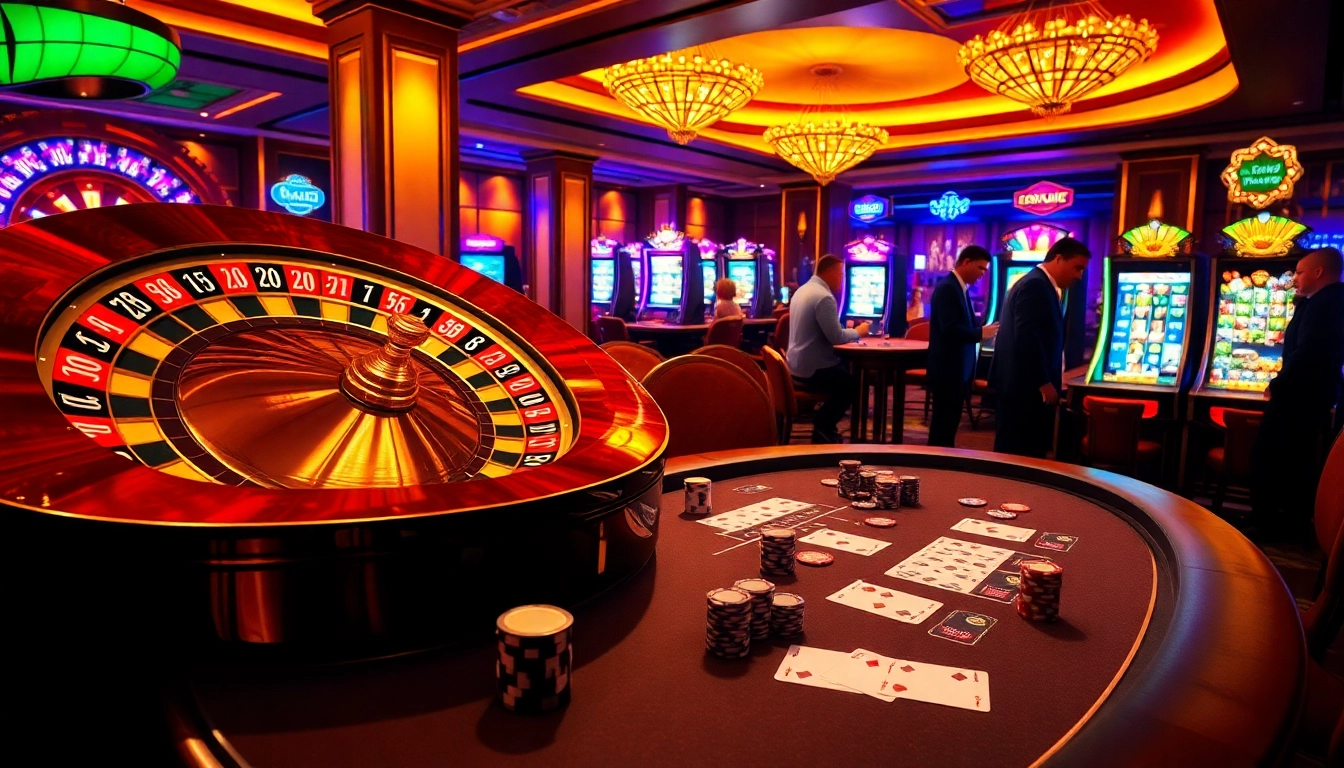 Experience thrilling gameplay with idnslot at a vibrant casino featuring roulette and slots.