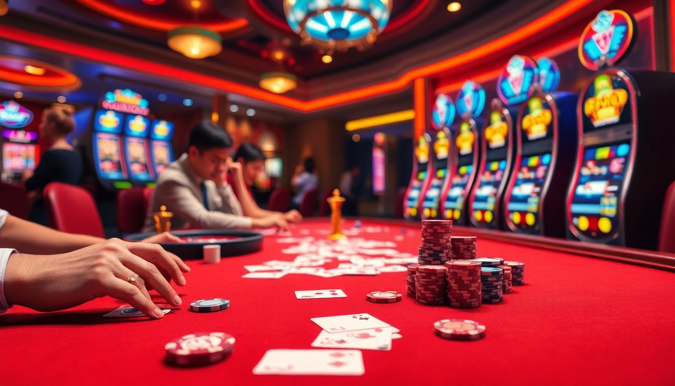 Experience the thrill at good88 casino as players engage in an exhilarating game of cards and roulette.