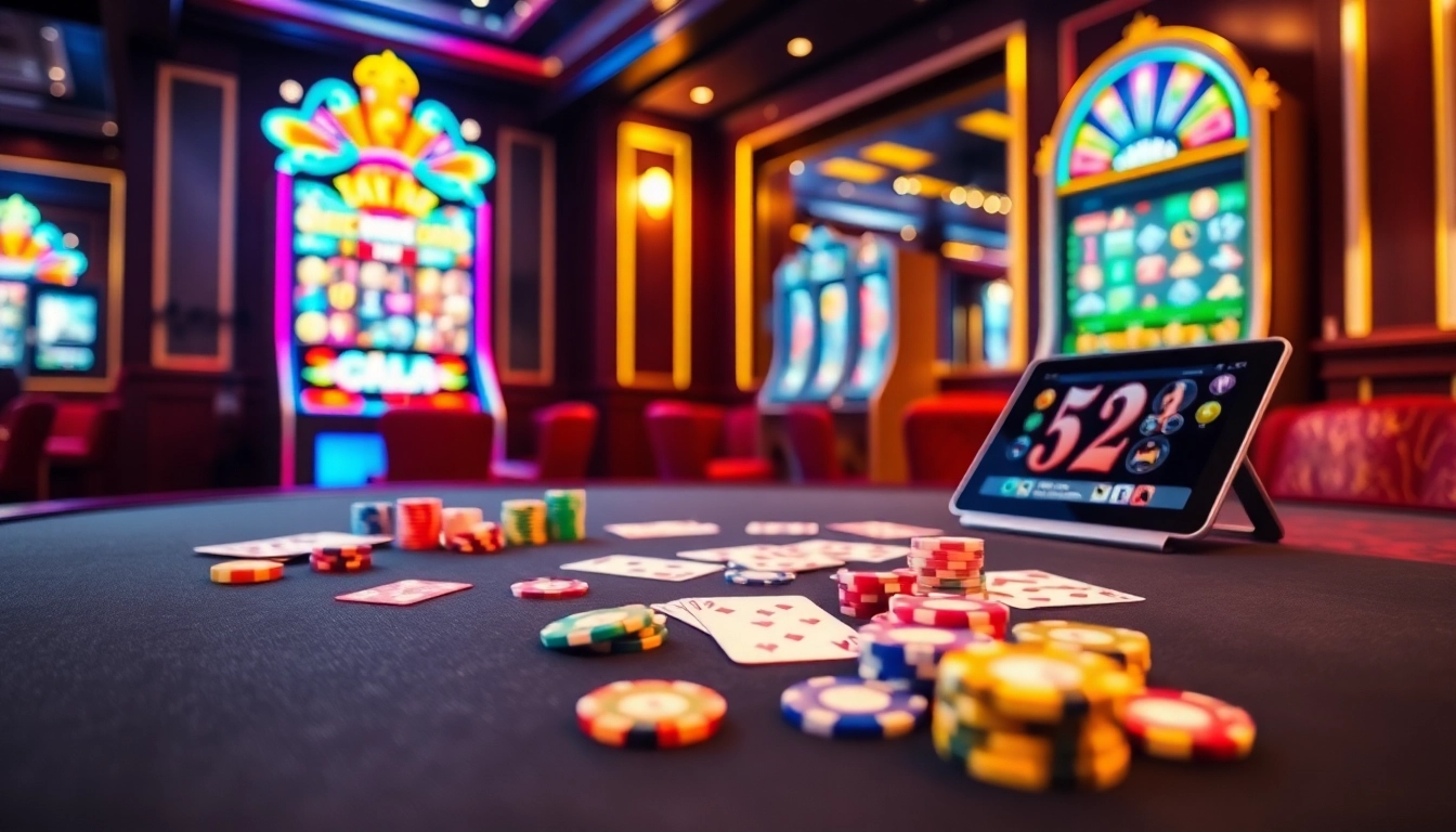 Experience the excitement of bk8th with vibrant casino tables, poker chips, and dynamic slot machines.