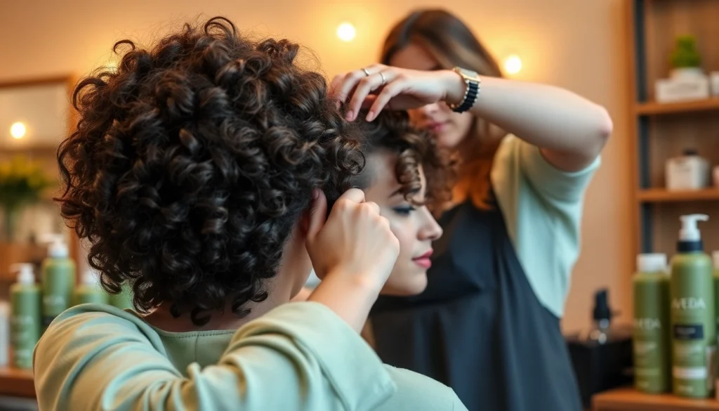 Perm services in San Diego at Omnia Salon with expert stylist applying curls.