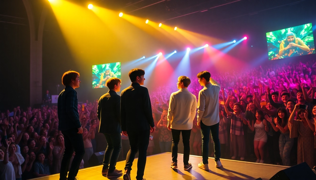 BTS members performing live, showcasing their dynamic energy and connection with fans.